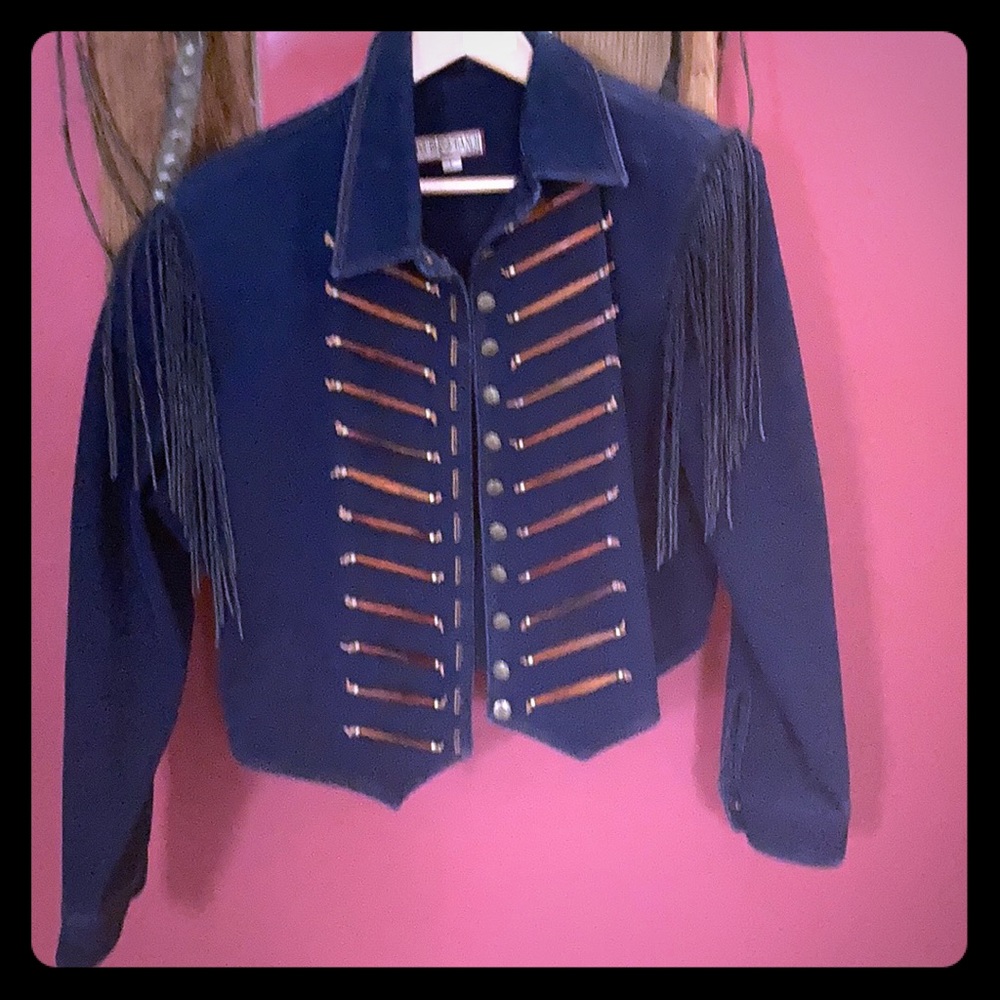Denim fringed western jacket